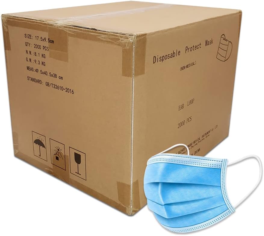 Bitybean 2000 Blue Disposable Face Masks for Home & Office