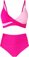 Women's High Waisted Bikini Sets Push Up Twist Front - Ruched Tummy