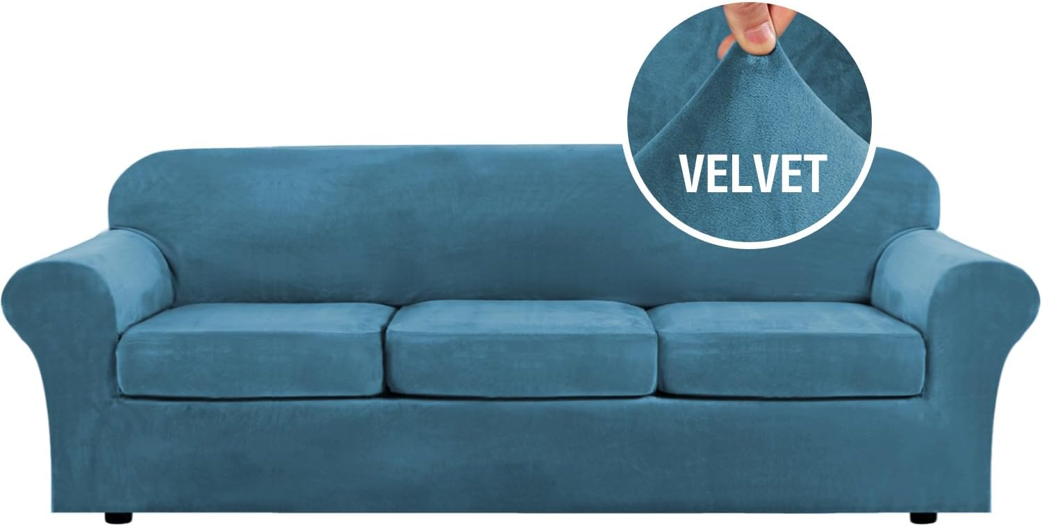 H.VERSAILTEX Velvet 4 Piece High Stretch Sofa Slipcover XL