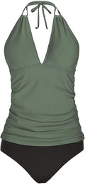 Yonique Halter Tankini Two Piece Swimsuit - Tummy Control Fit