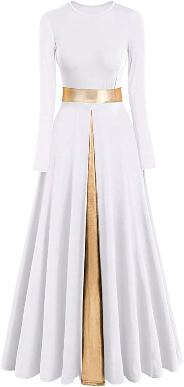 Women's Praise Dance Dress with Metallic Waistband for Worship