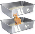 Large Stainless Steel Cat Litter Box - Deep Metal Pan with High Sides