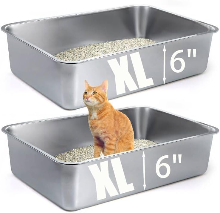 Large Stainless Steel Cat Litter Box with High Sides Design