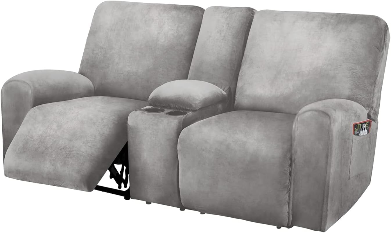 Reclining Love Seat Slipcover for 2 Seater Sofas in Light Grey