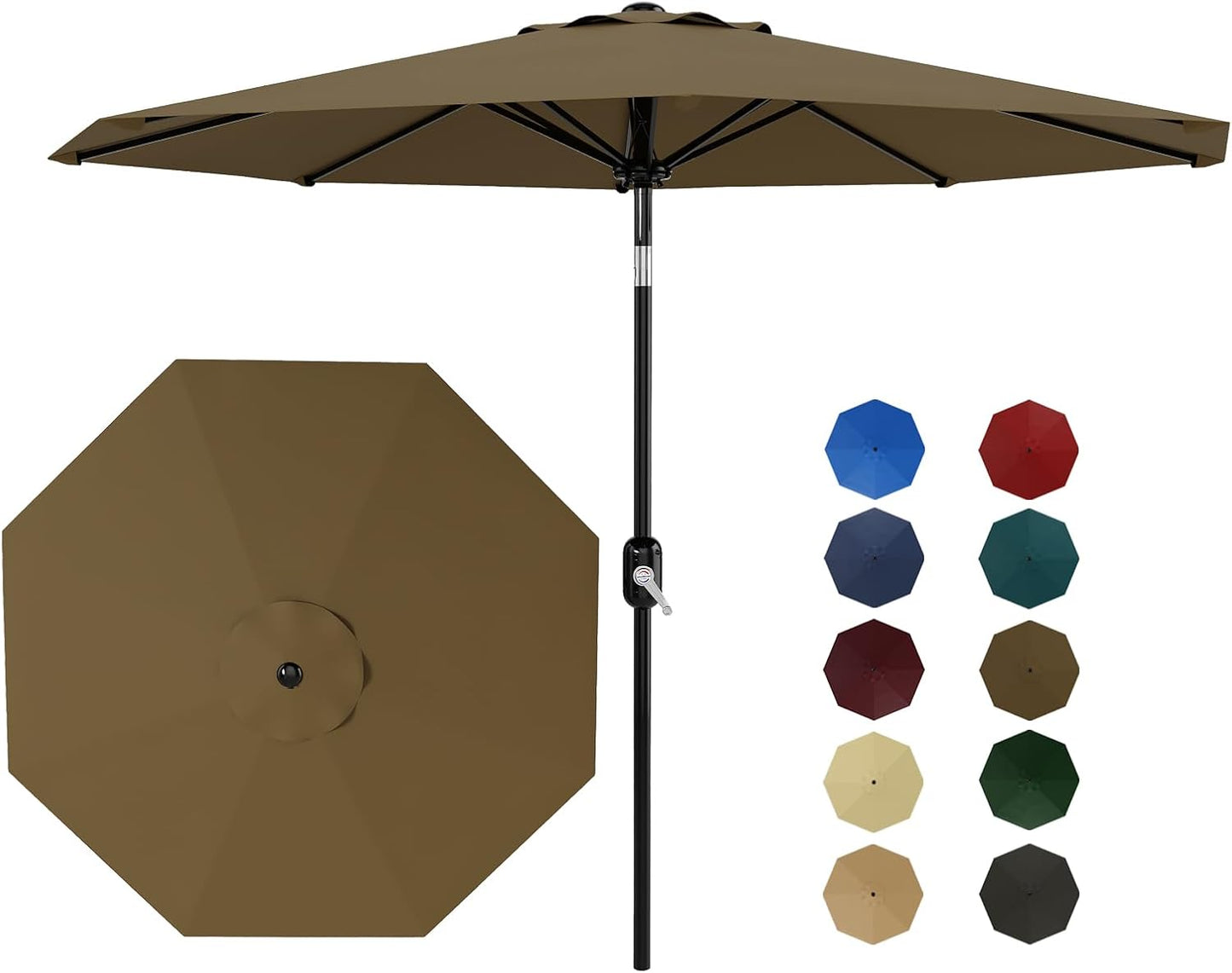 9Ft Patio Umbrella with Crank Lift & Push Button Tilt for Shade