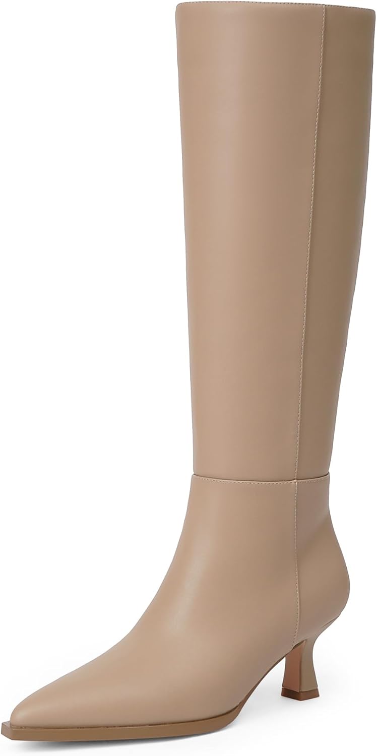 Knee High Boots with Kitten Heel and Pointed Toe for Women