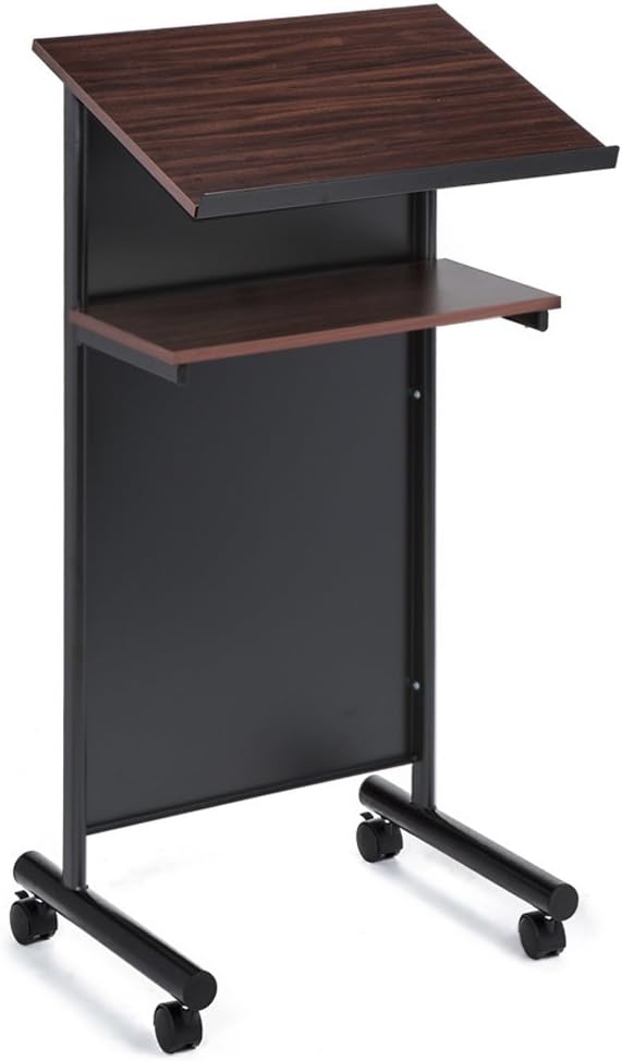Wheeled Lectern Podium with Storage Shelf for Presentations