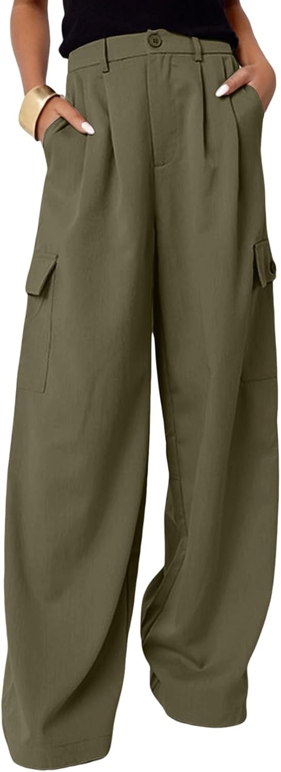 Dokotoo Womens High Waisted Wide Leg Cargo Pants for Work