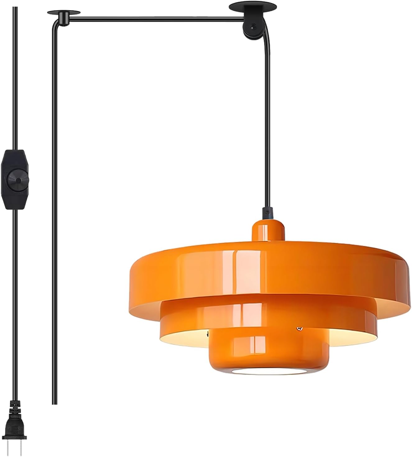Mid Century Plug in Pendant Light with Adjustable Pulley Design
