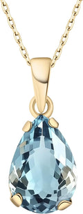14K Gold Plated Gemstone Necklace for Women - Dainty Blue Topaz