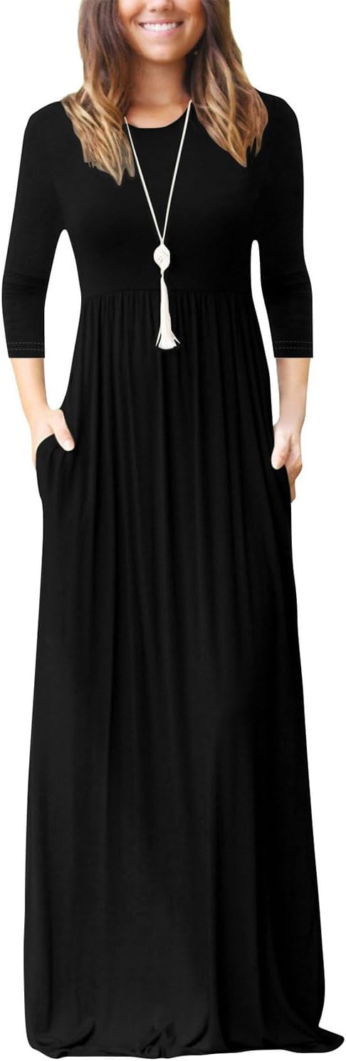 EUOVMY Women's Long Sleeve Maxi Dress with Pockets for Style