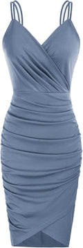 GRACE KARIN Spaghetti Straps Cocktail Dress - Flattering Ruched V-Neck