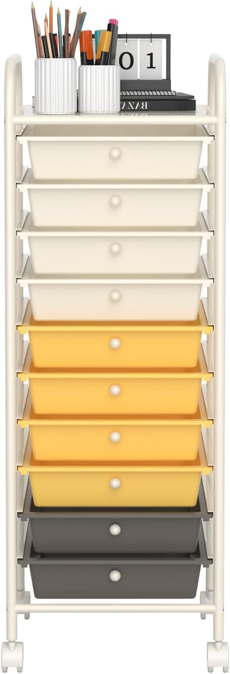 Rolling Utility Cart with 10 Drawers for Home Office Storage