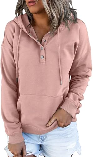 Dokotoo Womens Hooded Button Collar Drawstring Sweatshirts