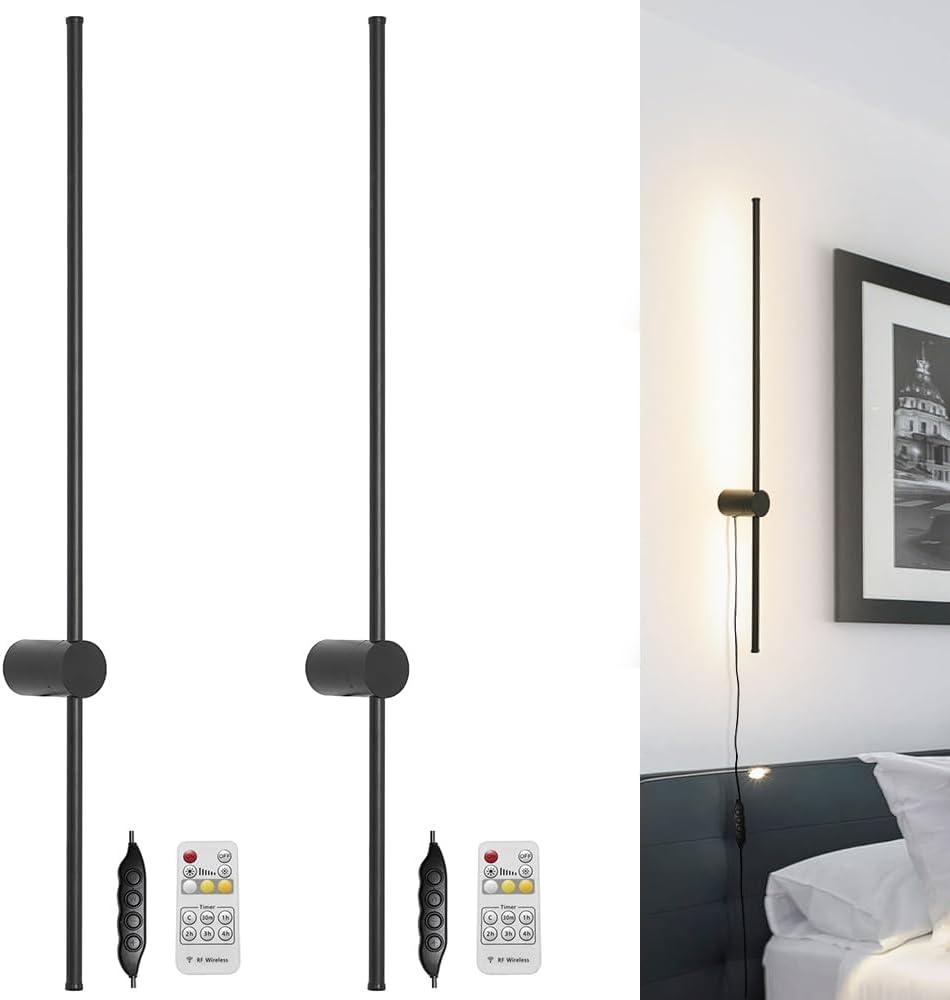 RC Dimmable Modern Plug in Wall Sconce Set of Two LED Lights