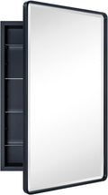 Farmhouse Matt Black Recessed Bathroom Medicine Cabinet with Mirror