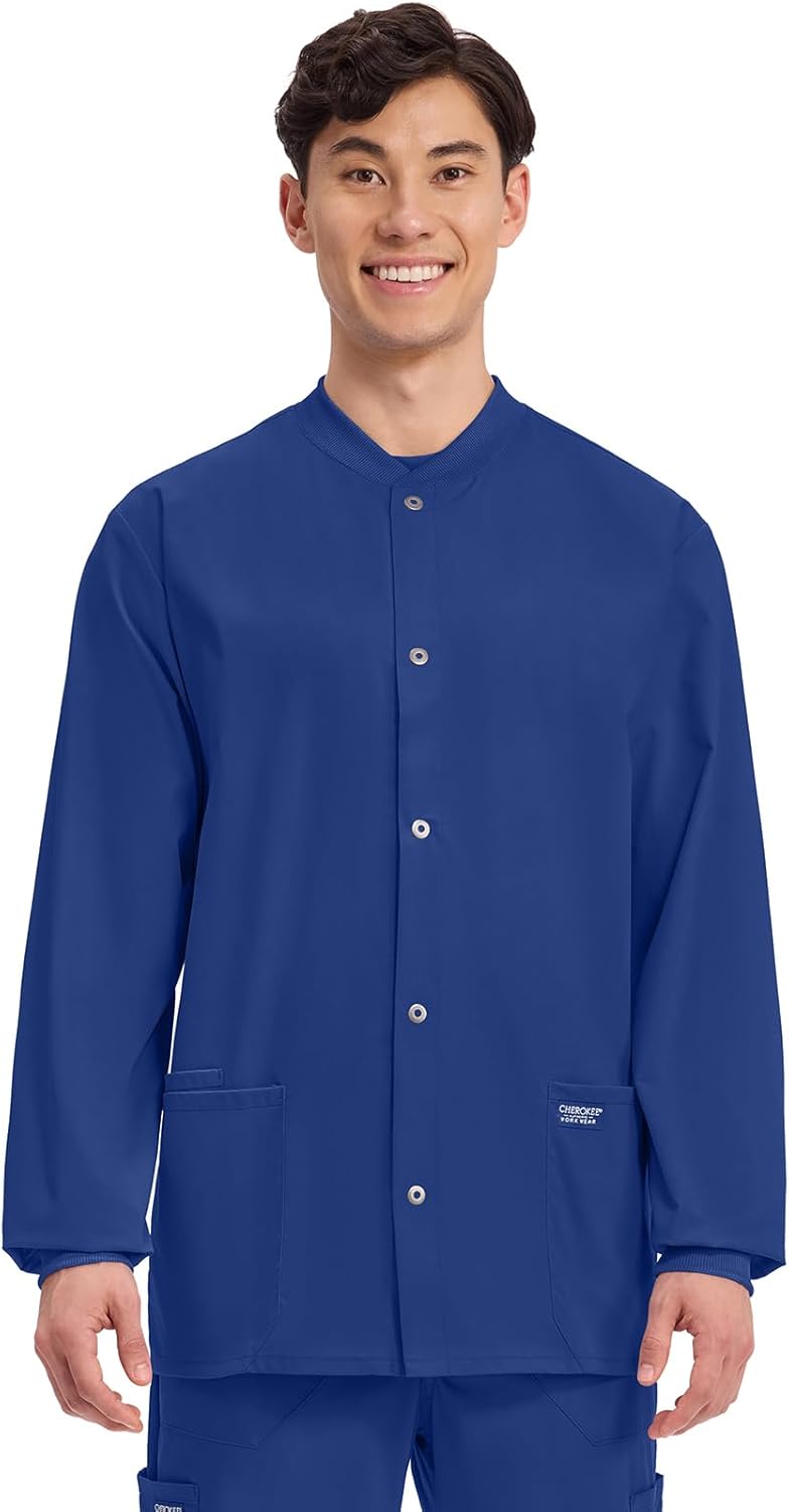 Cherokee Mens Scrub Jacket with 3 Pockets for Comfort and Style