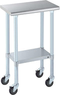 Stainless Steel Prep Table 14x24 in - Heavy Duty Mobile Worktable