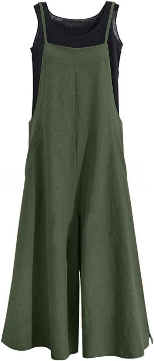 YESNO Women Casual Loose Long Bib Pants Wide Leg Jumpsuits