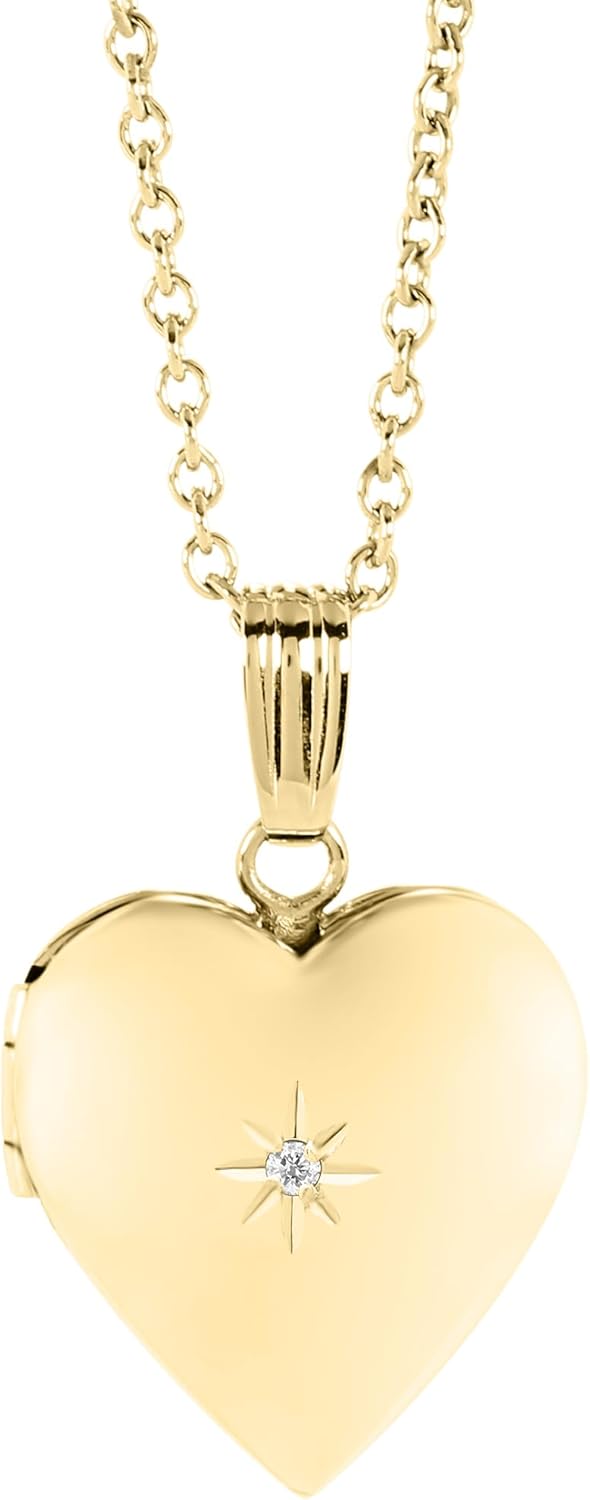 Girls Polished Heart Locket Necklace with Cubic Zirconia Charm