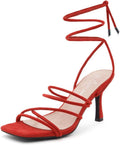 Women's Strappy Square Open Toe Heels - 3in Lace-Up Stiletto