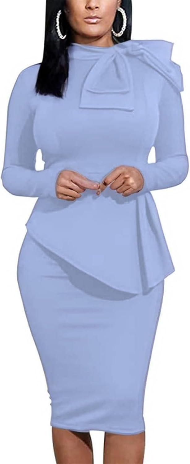 Women's Peplum Bodycon Long Sleeve Dress for Work and Parties