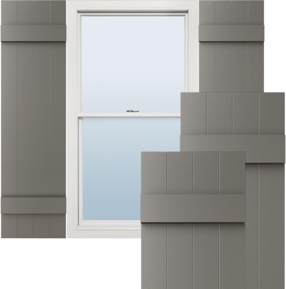 Ekena Millwork Vinyl Board-n-Batten Shutters in Tuxedo Grey