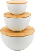 Salad Bowl Set of 3 with Bamboo Lids - Eco-Friendly Nesting Mixing