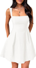 Womens White Square Neck Backless Mini Dress - Summer Party Fit