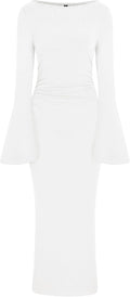Maxi Dresses for Women Elegant Classy Fall Long Bell Sleeve Ruched 4-6