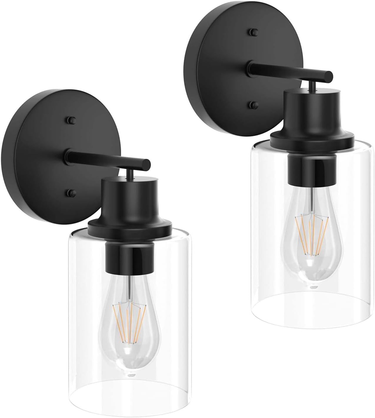 Modern Bathroom Wall Sconce Set of 2 with Clear Glass Shade