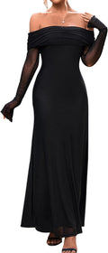 KUTUMAI Off Shoulder Bodycon Maxi Dress - Flattering Mesh Fit Casual