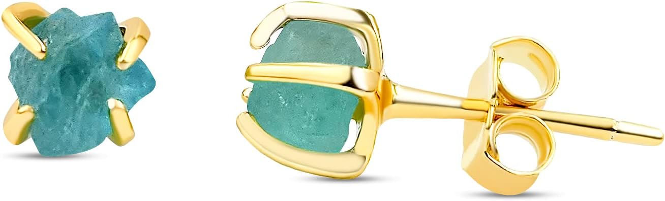 Raw Tiny Stone Stud Earring in 925 Sterling Silver and Gold