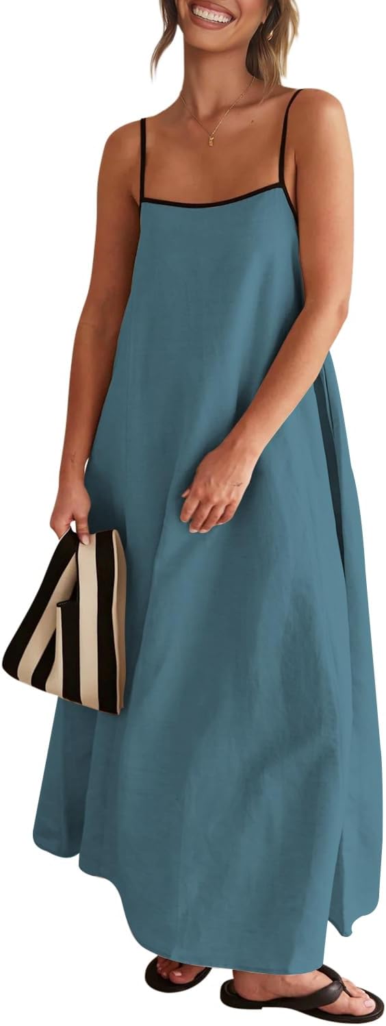 Senllen Women's Linen Dress: Flowy Sundress for Summer Fun