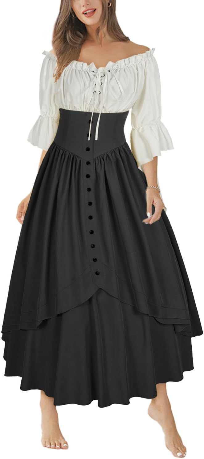 Mingyuezai Women Renaissance Costume High Waisted Skirt Set