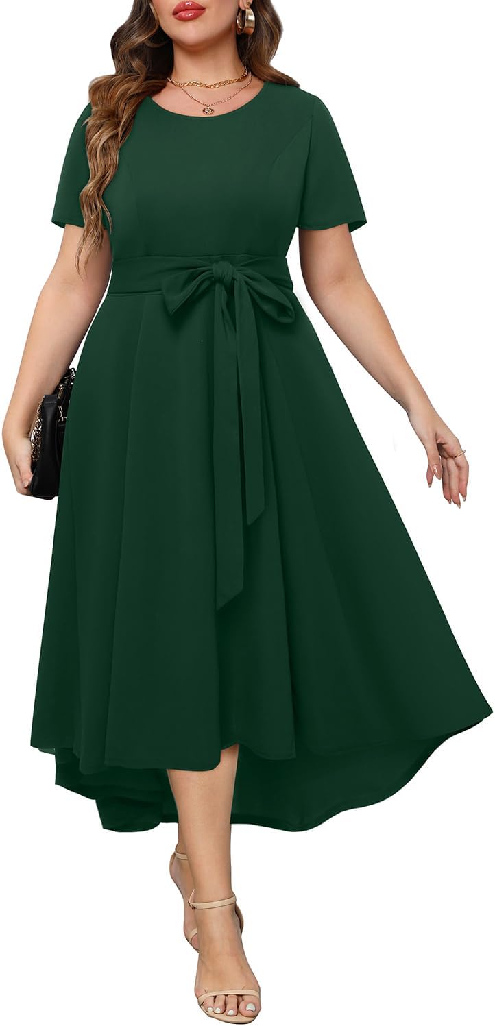 Plus Size High Low Dress for Wedding Guests with Pockets