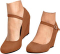 Womens Wedge Pumps Mary Jane Heels - Classic Black Mid Wedge