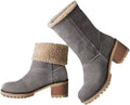 Women's Slip On Suede Winter Boots - Mid Chunky Heel Comfort