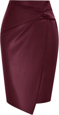Faux Leather High Waist Wrap Knit Midi Skirt - Sleek Office Style