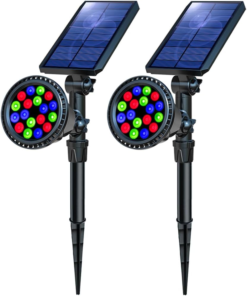 Solar Outdoor Lights with 9 Modes Color Changing 18 LED Spotlights
