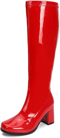 Red Knee High Gogo Boots for Women - 60s 70s Disco Block Heel