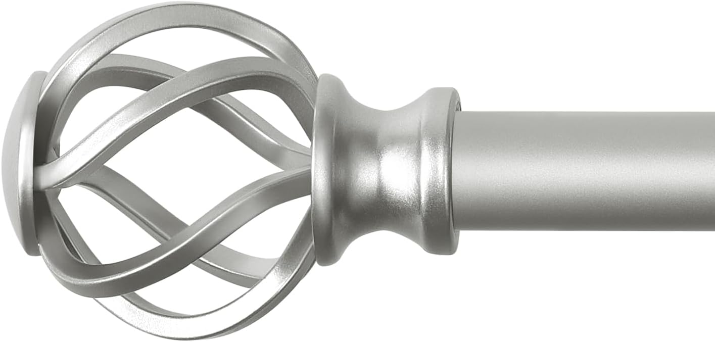 VOIIY: Adjustable Silver Curtain Rod with Twisted Cage Finials