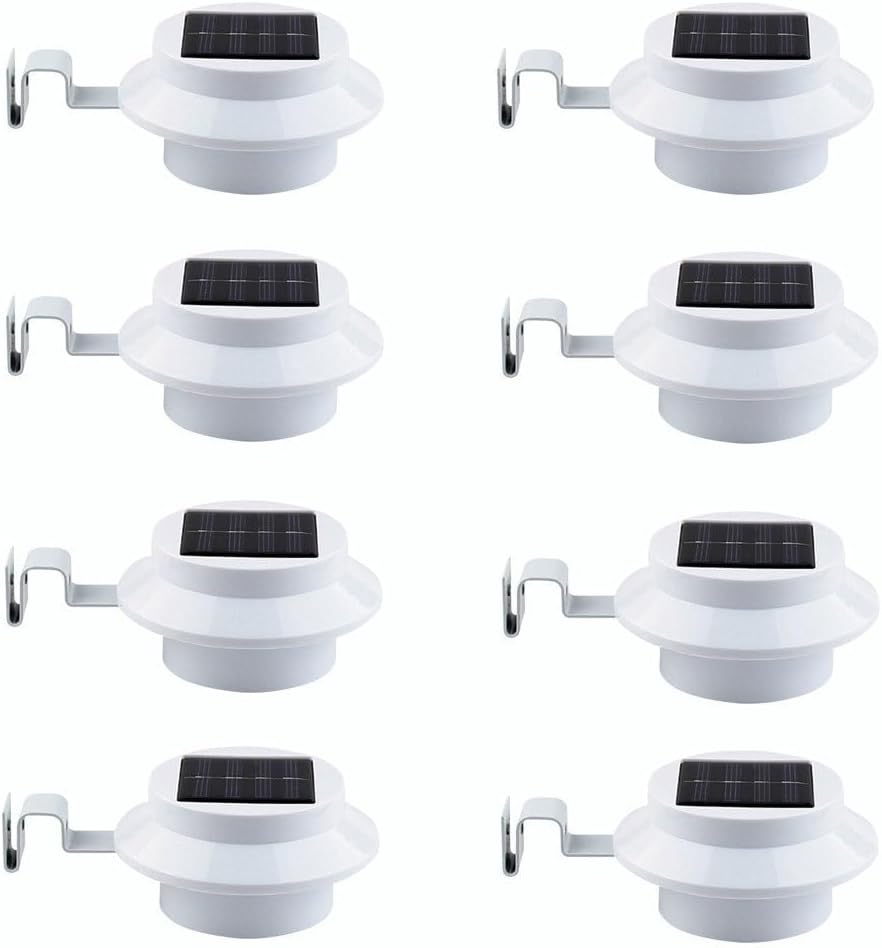 8 Pack White Solar Powered Gutter Lights for Outdoor Spaces