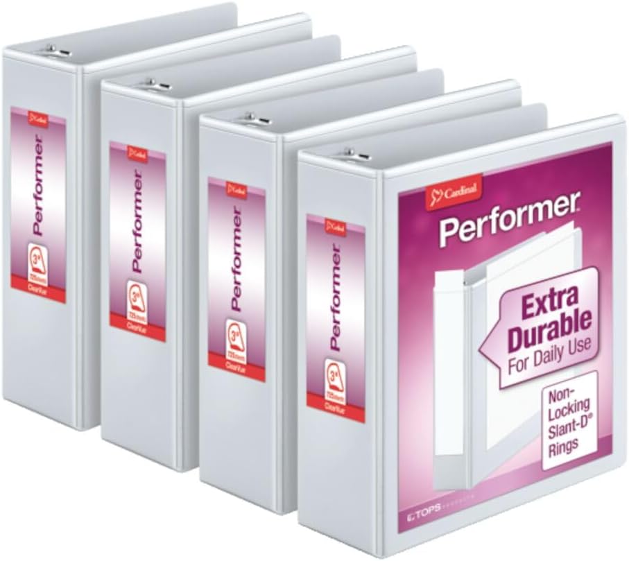 Cardinal Performer 3-Ring Binders with Slant-D Rings, 4-Pack