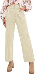 Acelitt Women Corduroy Straight Leg Elastic Waist Pants - Comfortable