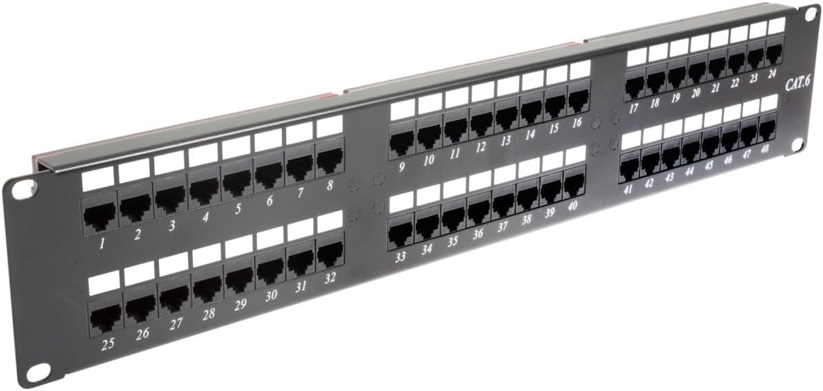 48 Port Cat6 Rack Mount Punch Down Patch Panel for Networking