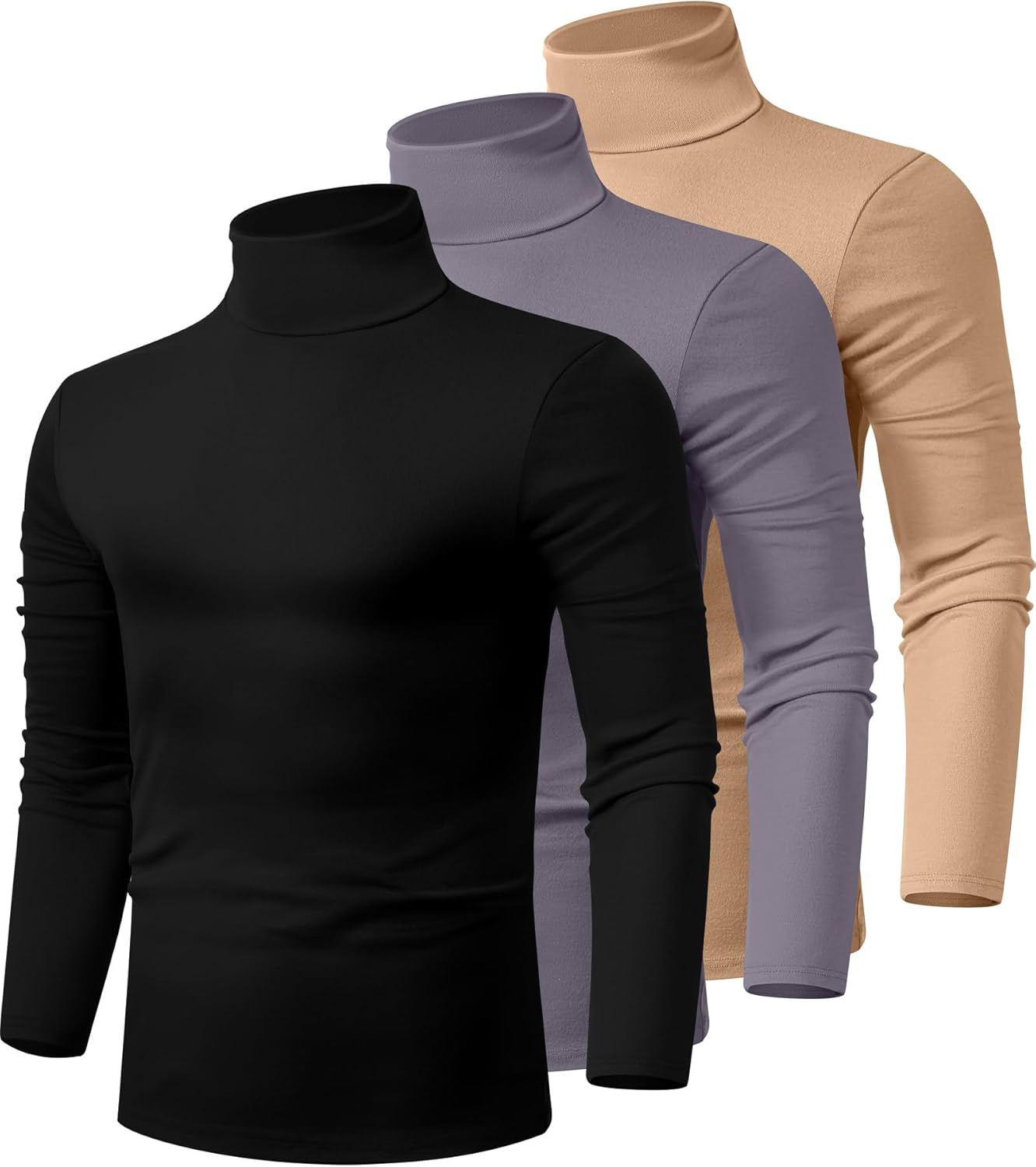Men's Turtleneck Shirts 3 Pack - Comfortable Cotton Pullover