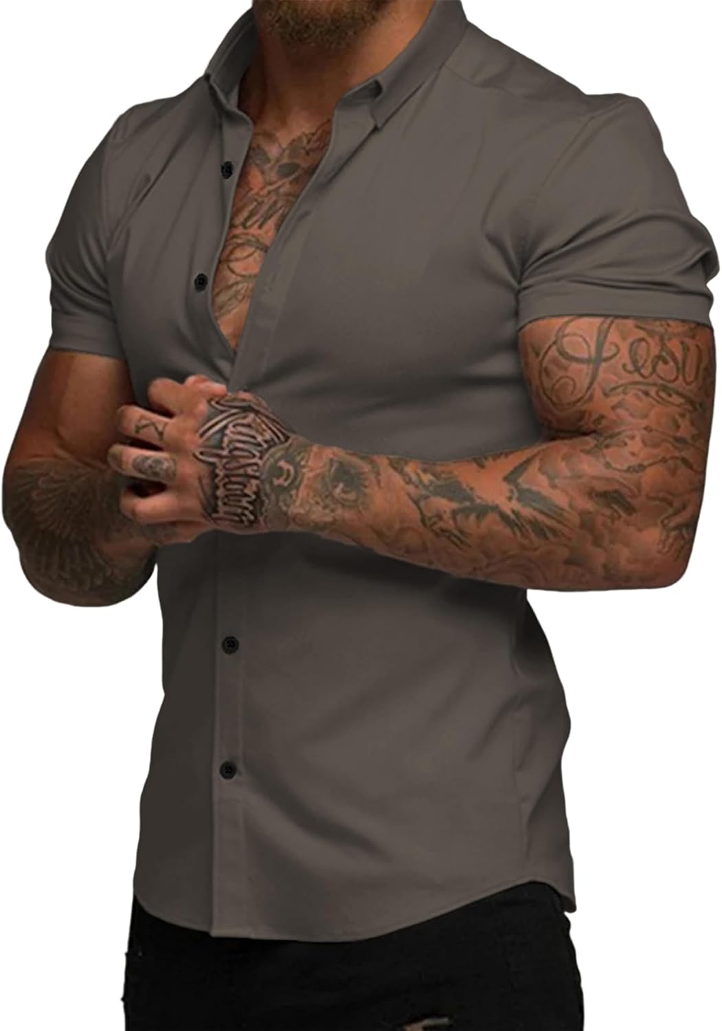 JMIERR Men's Muscle Fit Dress Shirts for Summer Casual Wear