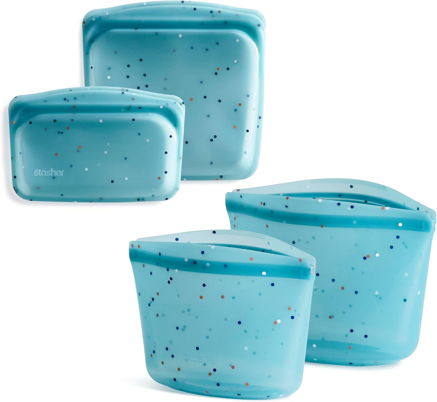 Eco-Friendly Reusable Silicone Food Storage Bags, 4-Pack, Sea Spray