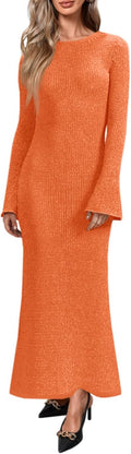Yousify Womens Bell Long Sleeve Maxi Dress - Slim Fit Cozy Knit